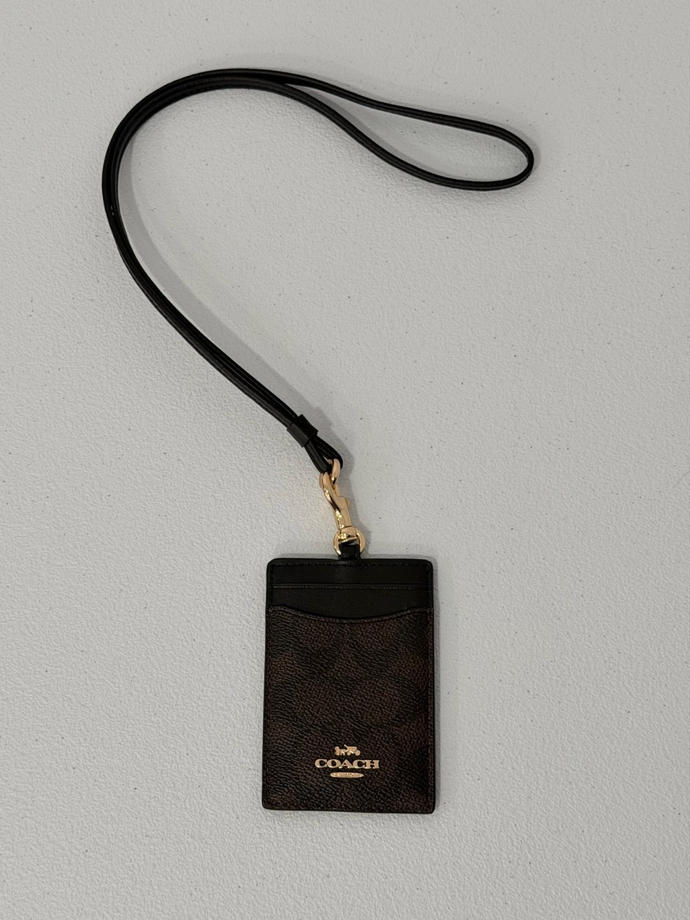 Coach Brown and Black Card Lanyard ID Holder